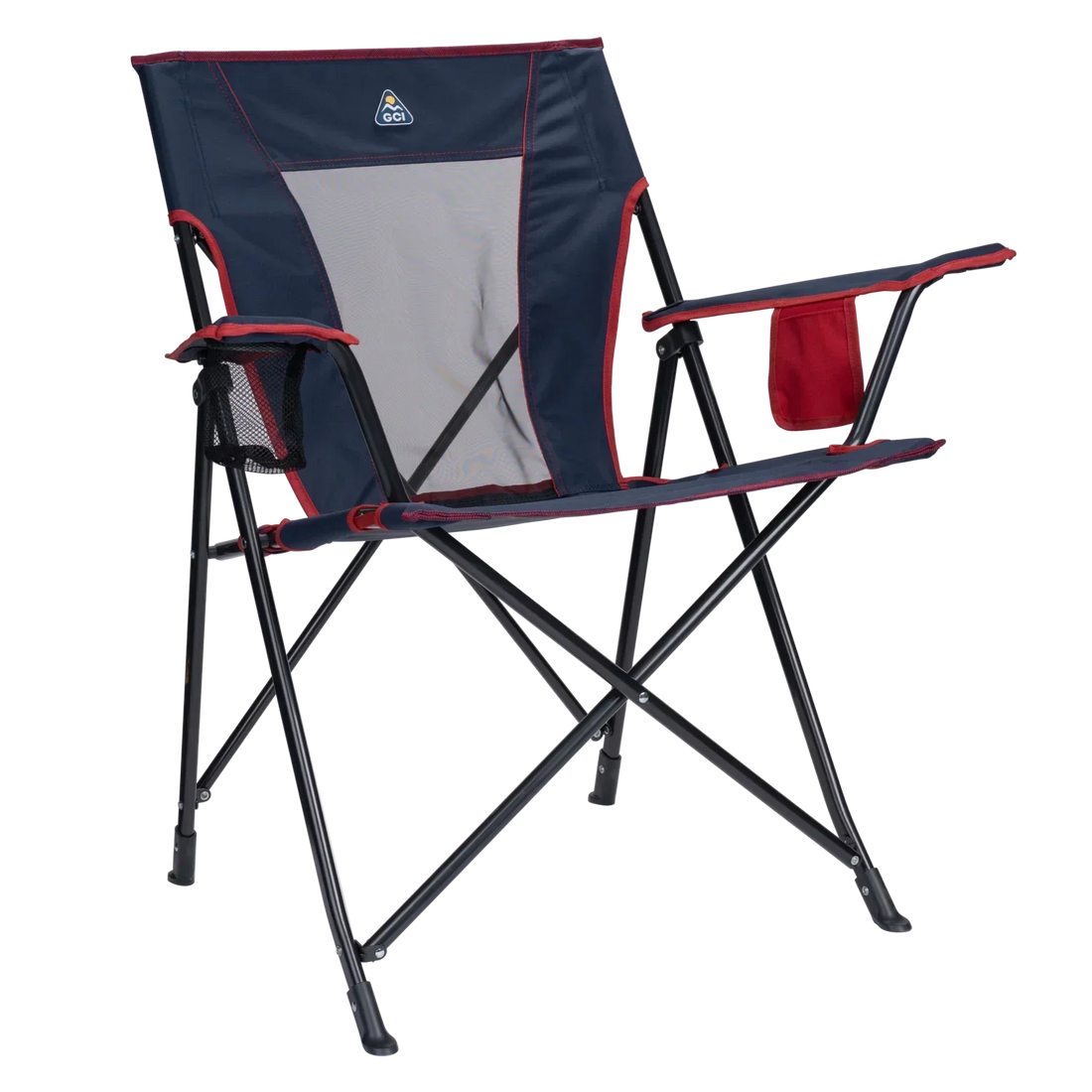 Ultra-Compact Comfort Quad Chair - Choice 989 - Pico Compact Folding Camp Chair with Carry Bag - Indigo/Red