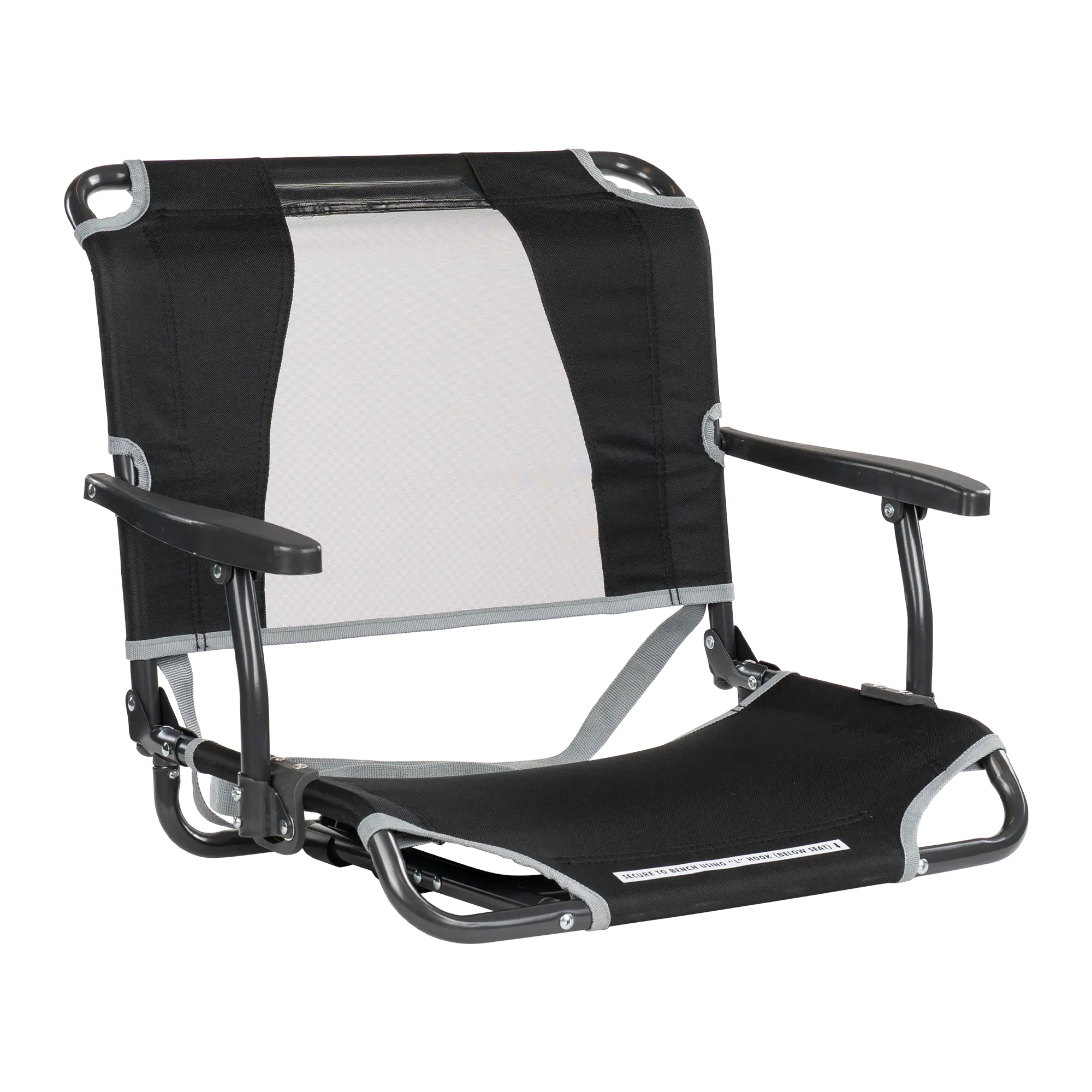 Secure-Hook Big Comfort Stadium Chair with Armrests - Choice 465 - Grandstand Cushion Seat with Secure Under-Bench Hooks - Black