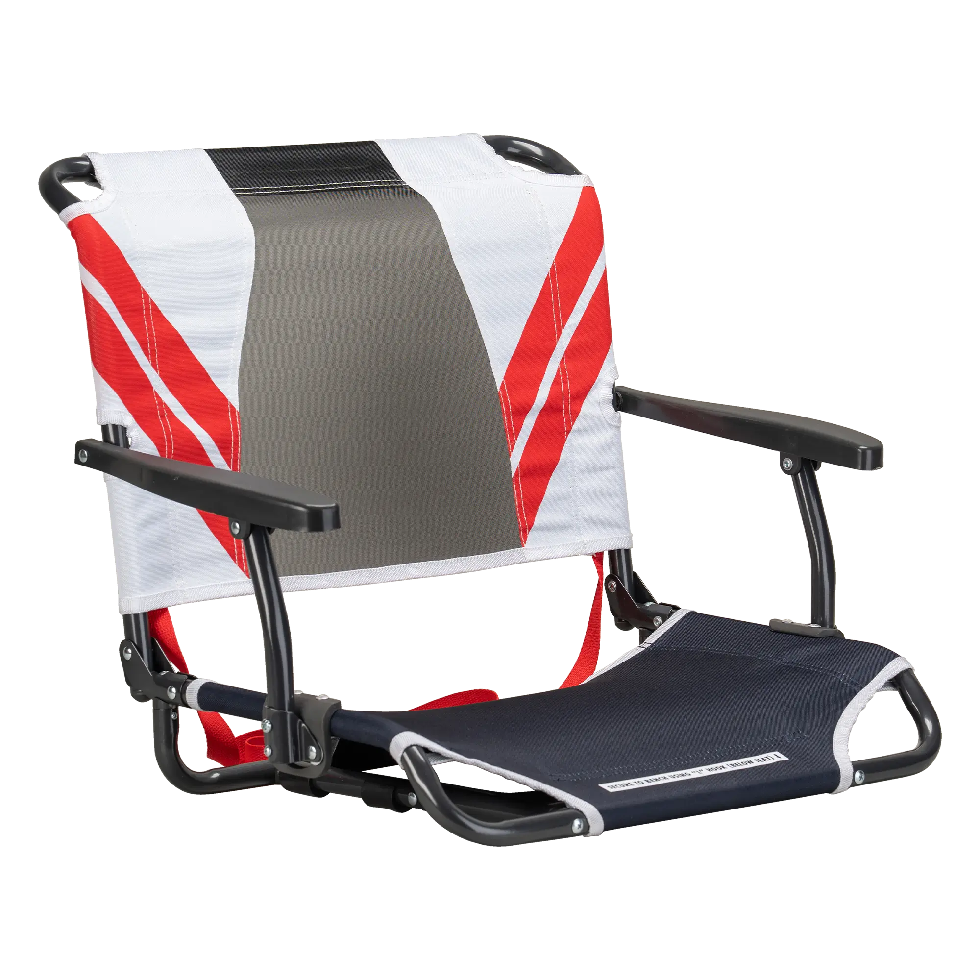 Secure-Hook Big Comfort Stadium Chair with Armrests - Choice 465 - Grandstand Cushion Seat with Secure Under-Bench Hooks - Indigo/White/Red
