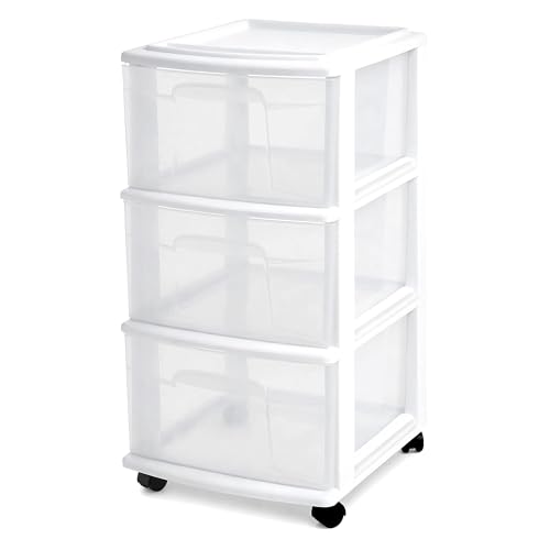 Modern HOMZ Drawer Tower, 3-Tier Rolling Storage Cart with Removable Wheels, Collection