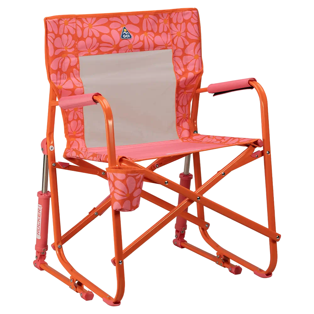 Luxury Camp Freestyle Rocker - Choice 711 - Freestyle Rocker Portable Outdoor Folding Chair - Pink/Orange