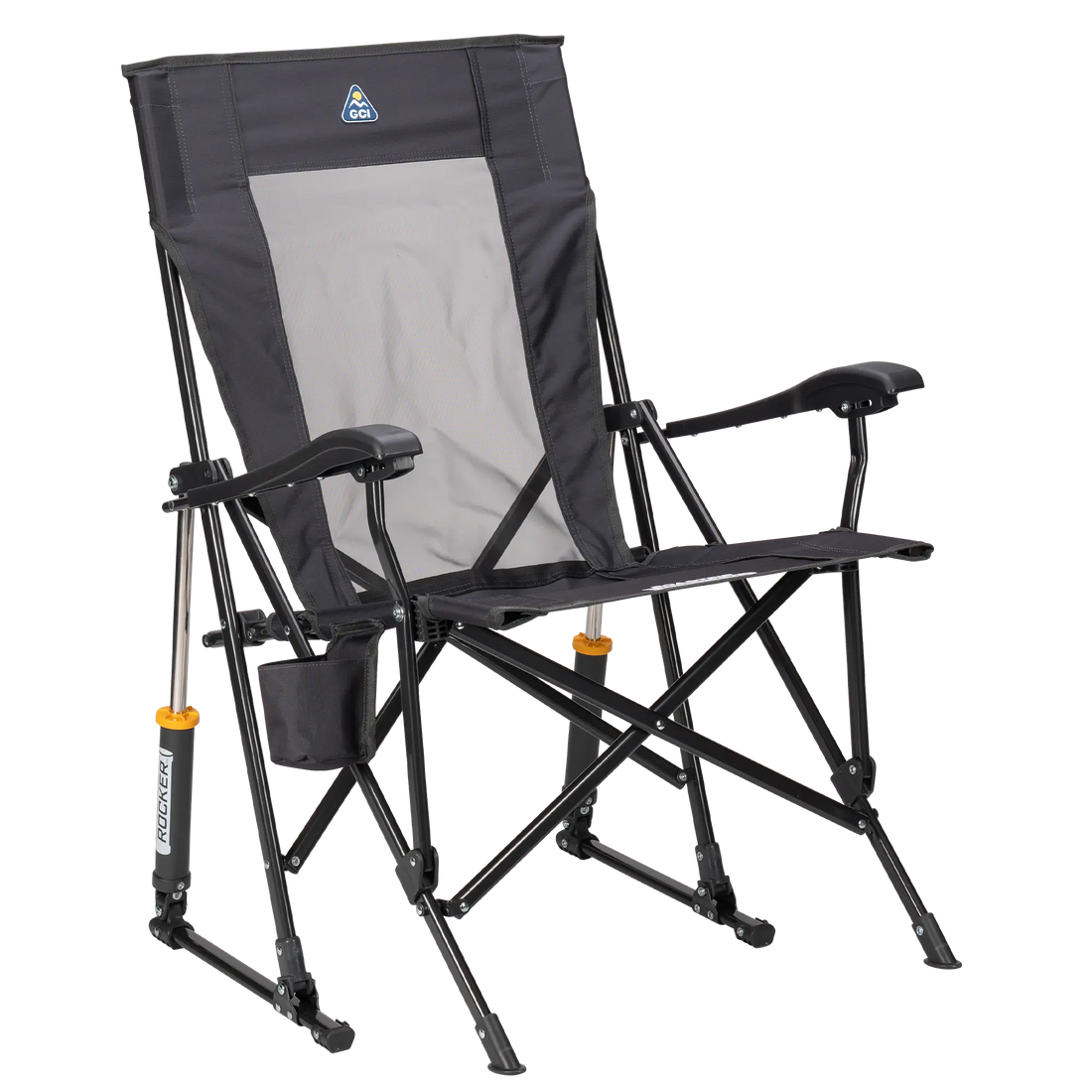 Luxury Camp RoadTrip Rocker - Choice 855 - Heavy-Duty Kickback Rocker with Beverage Holder - Dark Charcoal