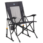 Luxury Camp RoadTrip Rocker - Choice 855 - Heavy-Duty Kickback Rocker with Beverage Holder - Dark Charcoal