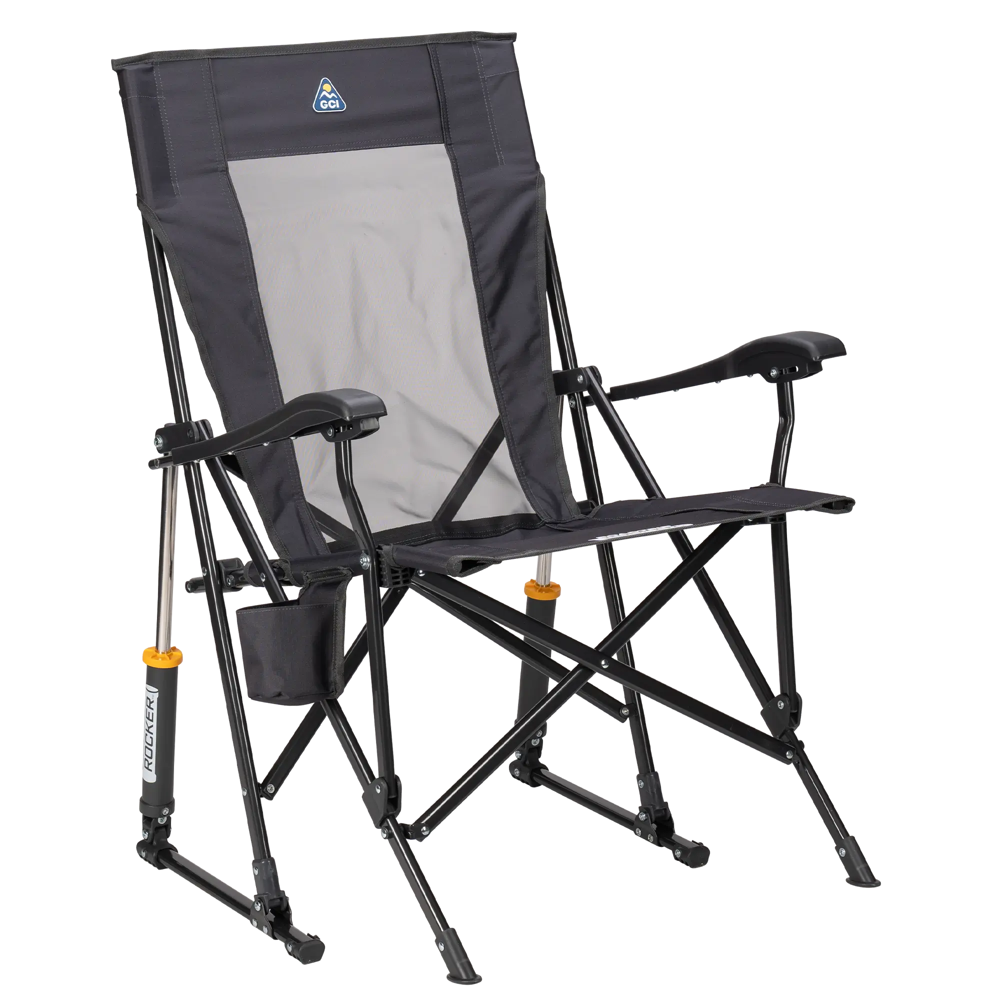 Luxury Camp RoadTrip Rocker - Choice 855 - Heavy-Duty Kickback Rocker with Beverage Holder - Dark Charcoal