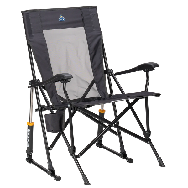 Luxury Camp RoadTrip Rocker - Choice 855 - Heavy-Duty Kickback Rocker with Beverage Holder - Dark Charcoal