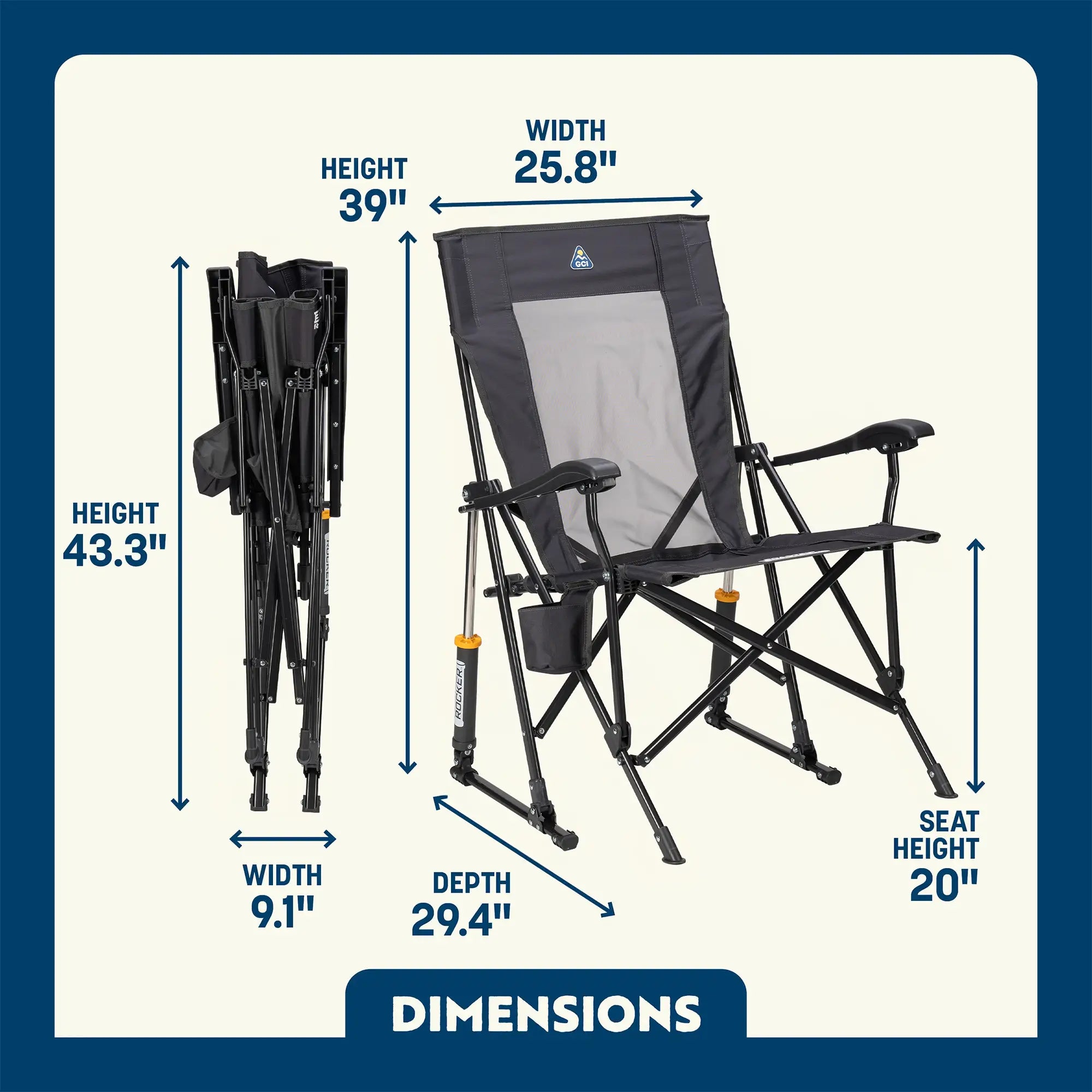 Luxury Camp RoadTrip Rocker - Choice 855 - Heavy-Duty Kickback Rocker with Beverage Holder Detail