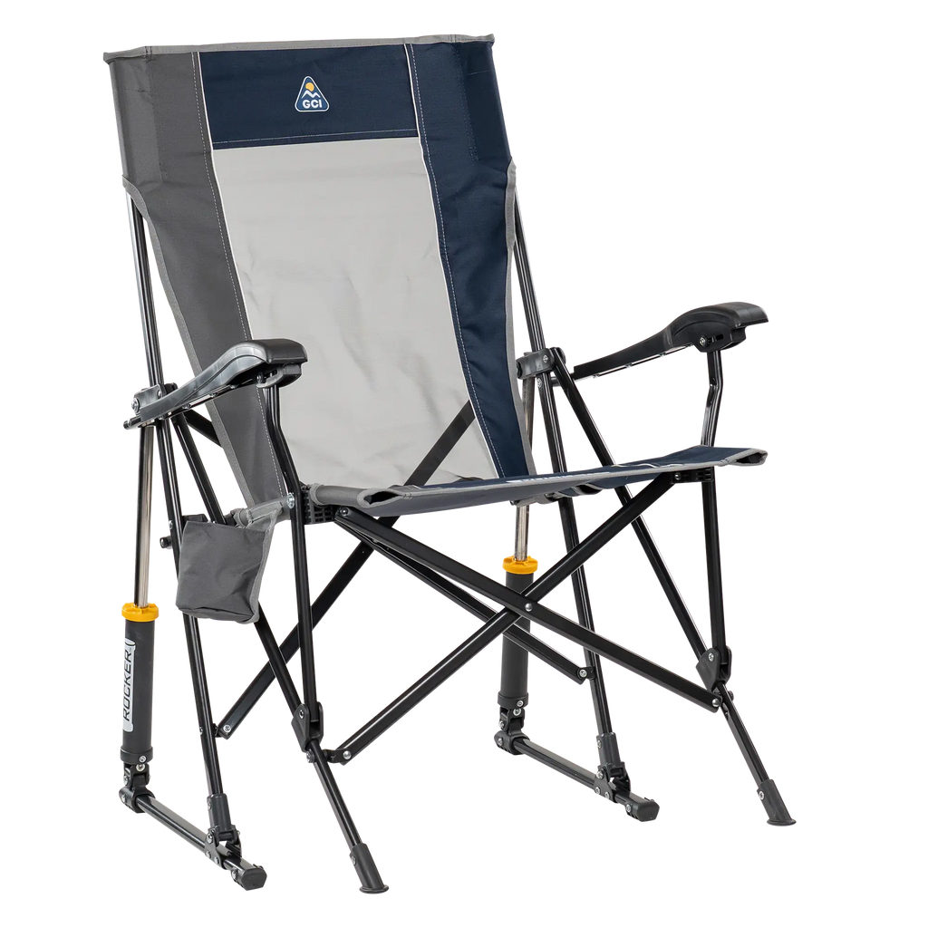 Luxury Camp RoadTrip Rocker - Choice 855 - Heavy-Duty Kickback Rocker with Beverage Holder - Indigo