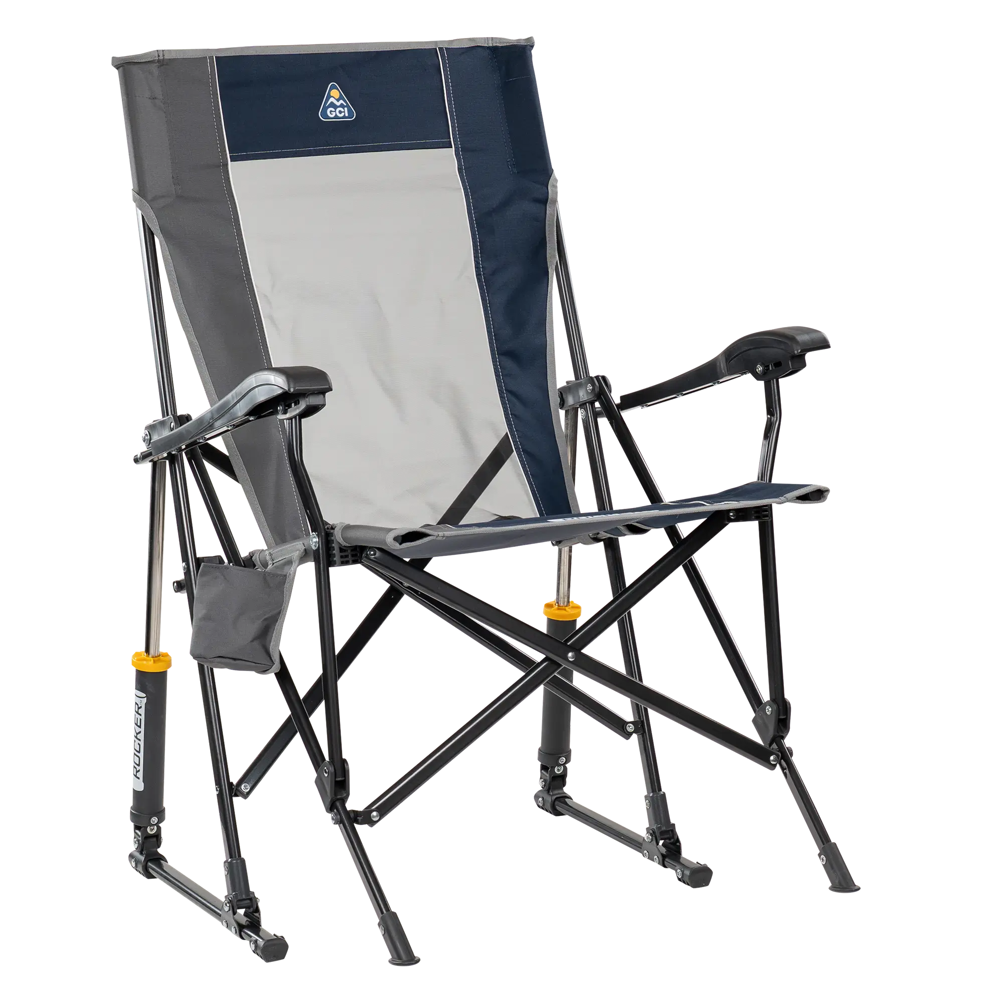 Luxury Camp RoadTrip Rocker - Choice 855 - Heavy-Duty Kickback Rocker with Beverage Holder - Indigo