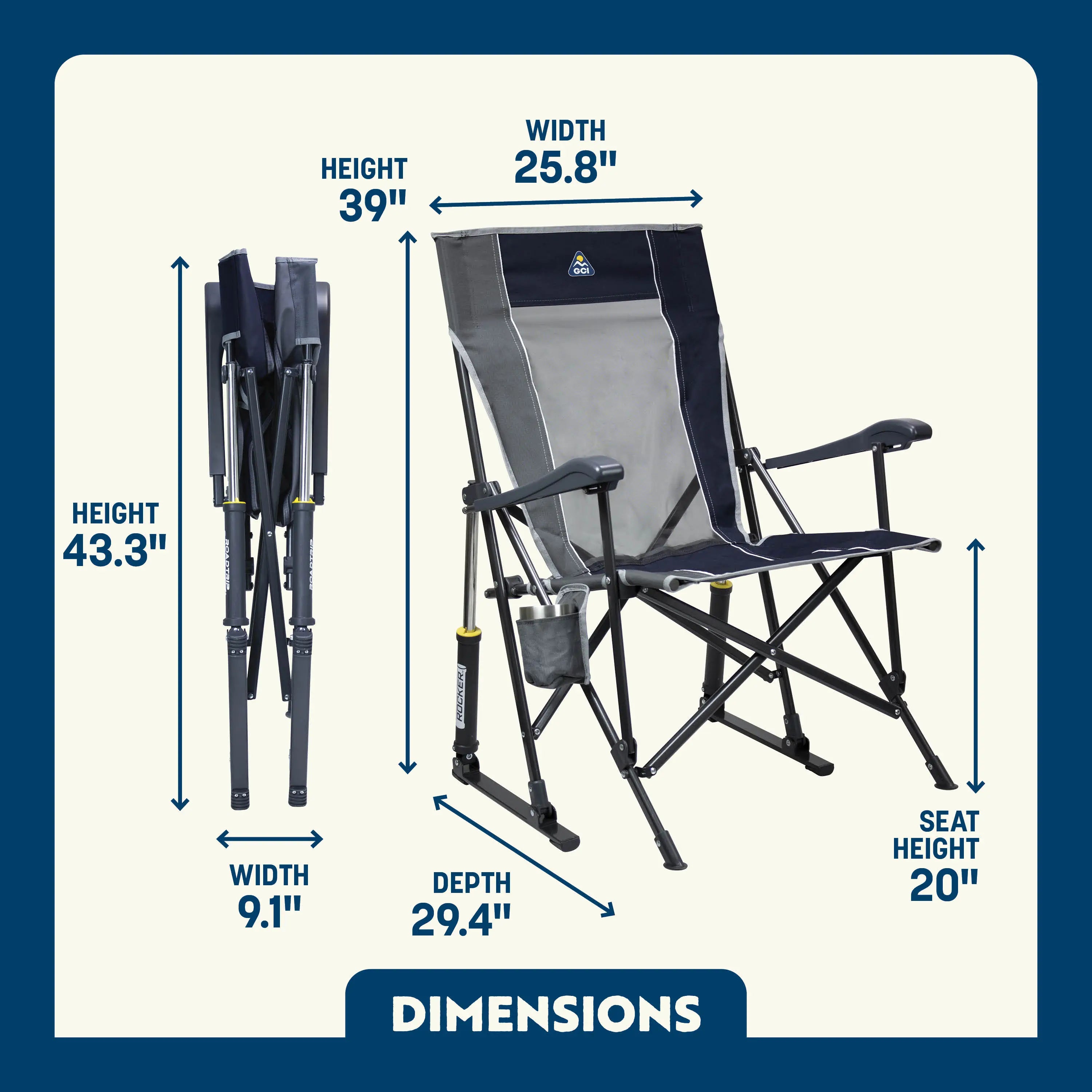 Luxury Camp RoadTrip Rocker - Choice 855 - Heavy-Duty Kickback Rocker with Beverage Holder Detail