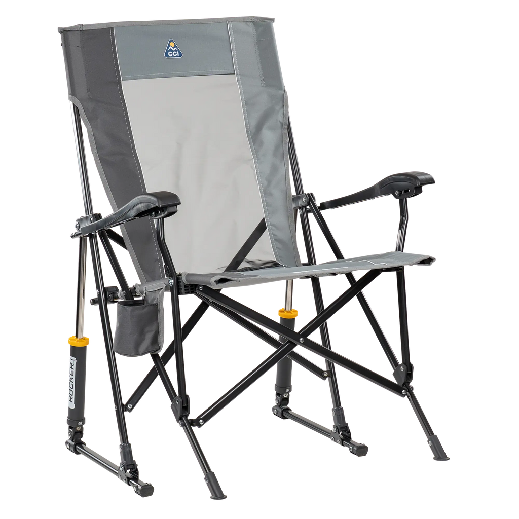 Luxury Camp RoadTrip Rocker - Choice 855 - Heavy-Duty Kickback Rocker with Beverage Holder - Mercury Gray