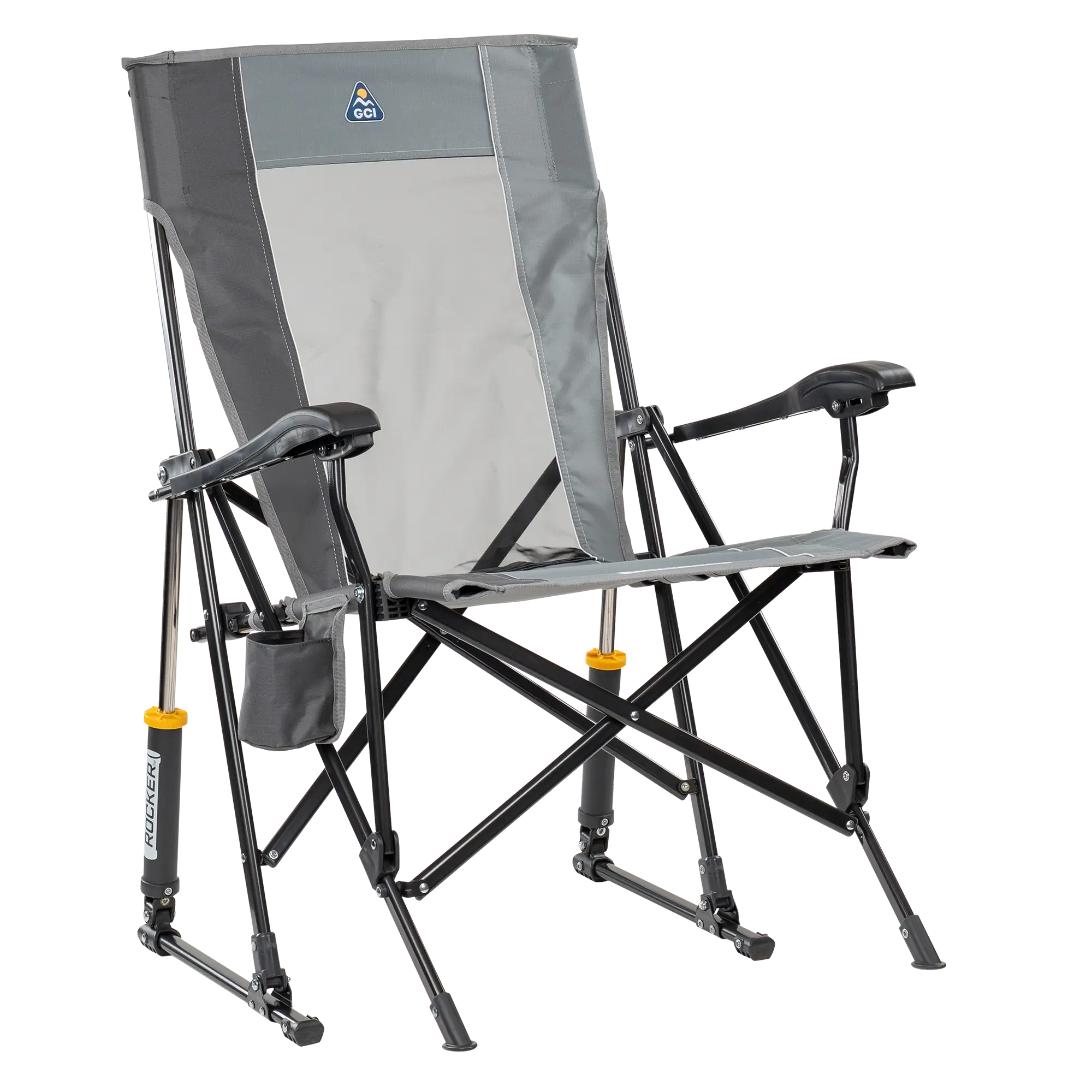 Luxury Camp RoadTrip Rocker - Choice 855 - Heavy-Duty Kickback Rocker with Beverage Holder - Mercury Gray