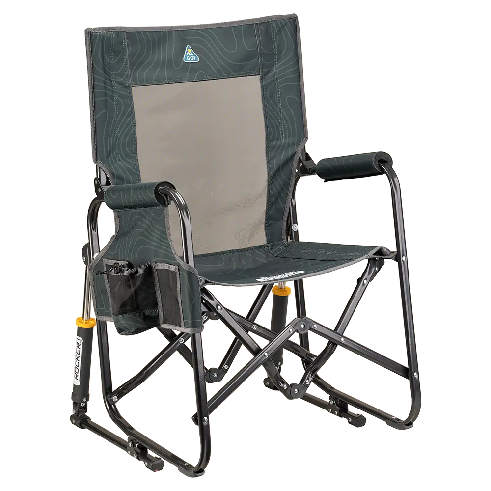 Luxury Camp Stowaway Rocker - Choice 794 - RoadTrip Rocker Smooth Motion Camp Chair - Hunter Topo