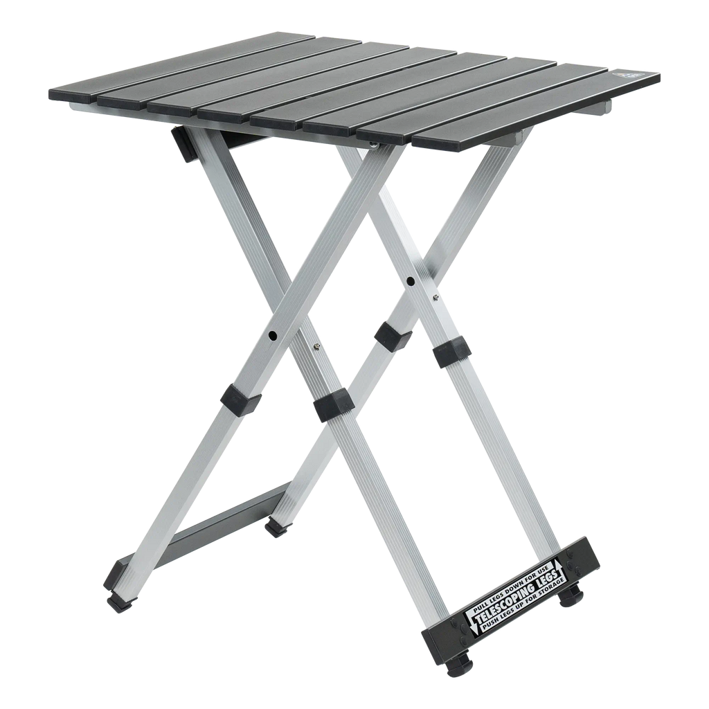 Multi-Functional Cook Compact Camp Table 20 - Choice 513 - Slim-Fold Outdoor Cook Station with Storage Shelves - Black Chrome