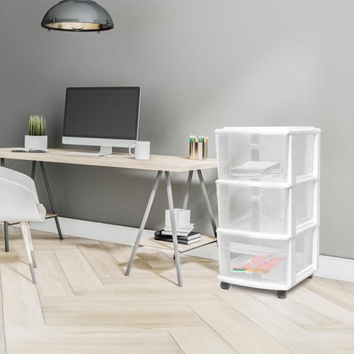 Modern HOMZ Drawer Tower, 3-Tier Rolling Storage Cart with Removable Wheels, Collection