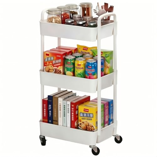 Modern Sywhitta 3-Tier Plastic Rolling Utility Cart with Handle, Multi-Functional