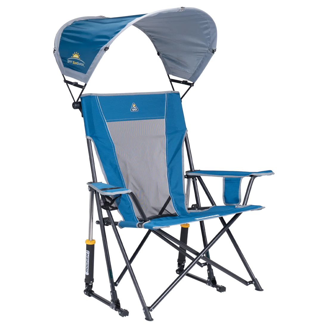 Smooth Motion SunShade Rocker - Choice 550 - Patented Spring-Action Rocking Chair for Camping - Neptune Blue