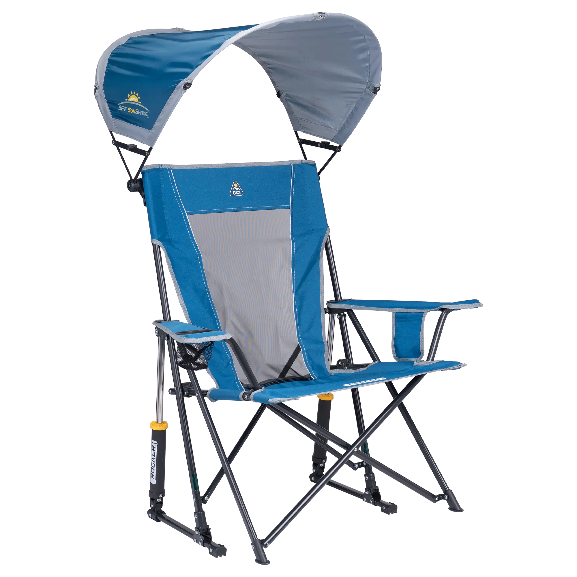 Smooth Motion SunShade Rocker - Choice 550 - Patented Spring-Action Rocking Chair for Camping - Neptune Blue