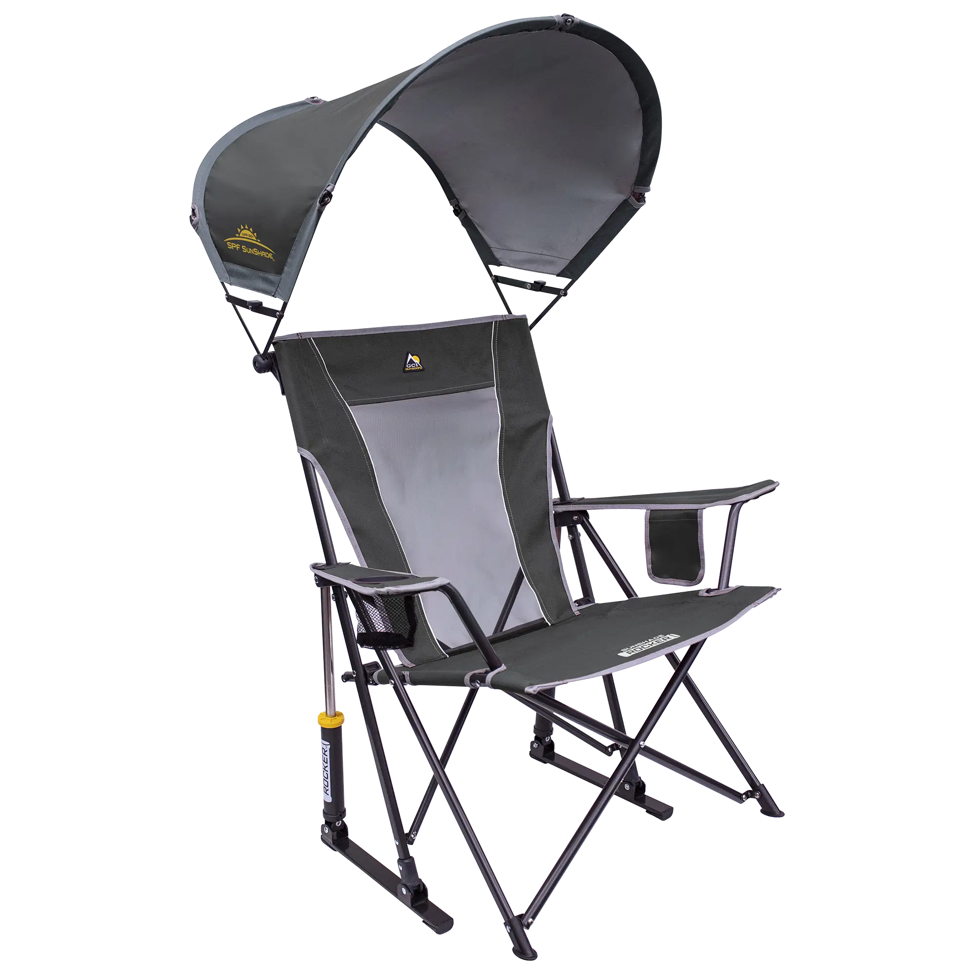 Smooth Motion SunShade Rocker - Choice 550 - Patented Spring-Action Rocking Chair for Camping - Pewter