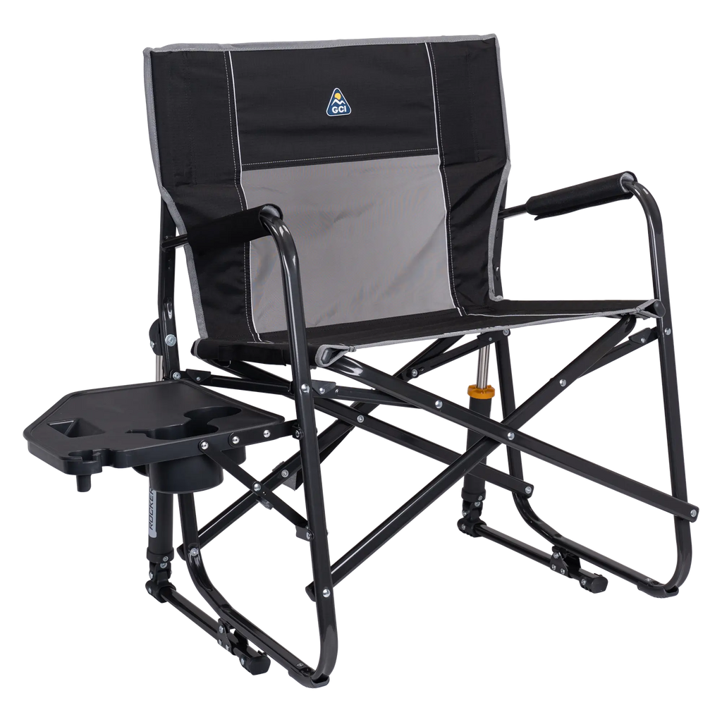 Premium All-Weather Freestyle Rocker XL with Side Table - Choice 836 - RoadTrip Rocker Smooth Motion Camp Chair - Black
