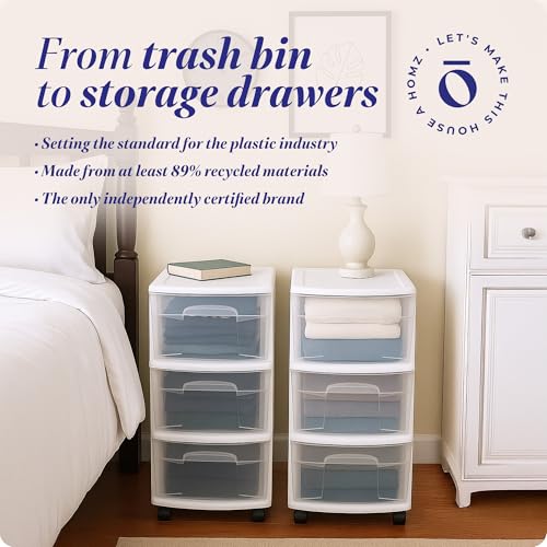 Modern HOMZ Drawer Tower, 3-Tier Rolling Storage Cart with Removable Wheels, Collection