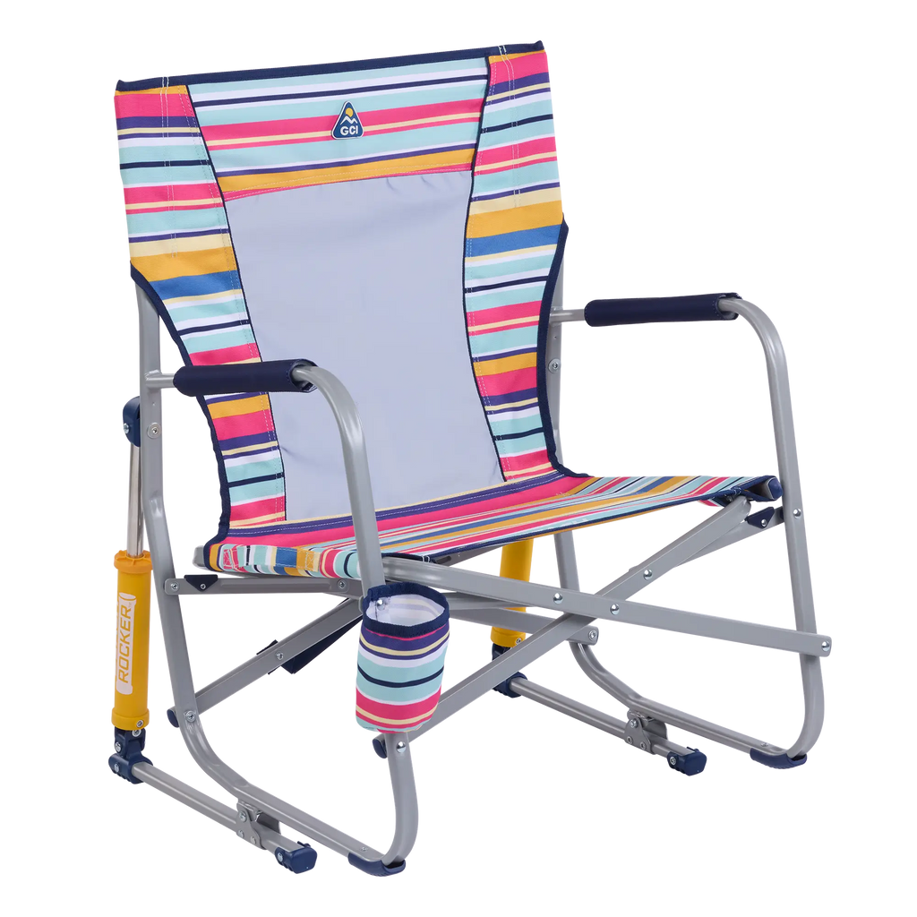 Luxury Camp Beach Rocker - Choice 712 - Heavy-Duty Kickback Rocker with Beverage Holder - Multi Stripe