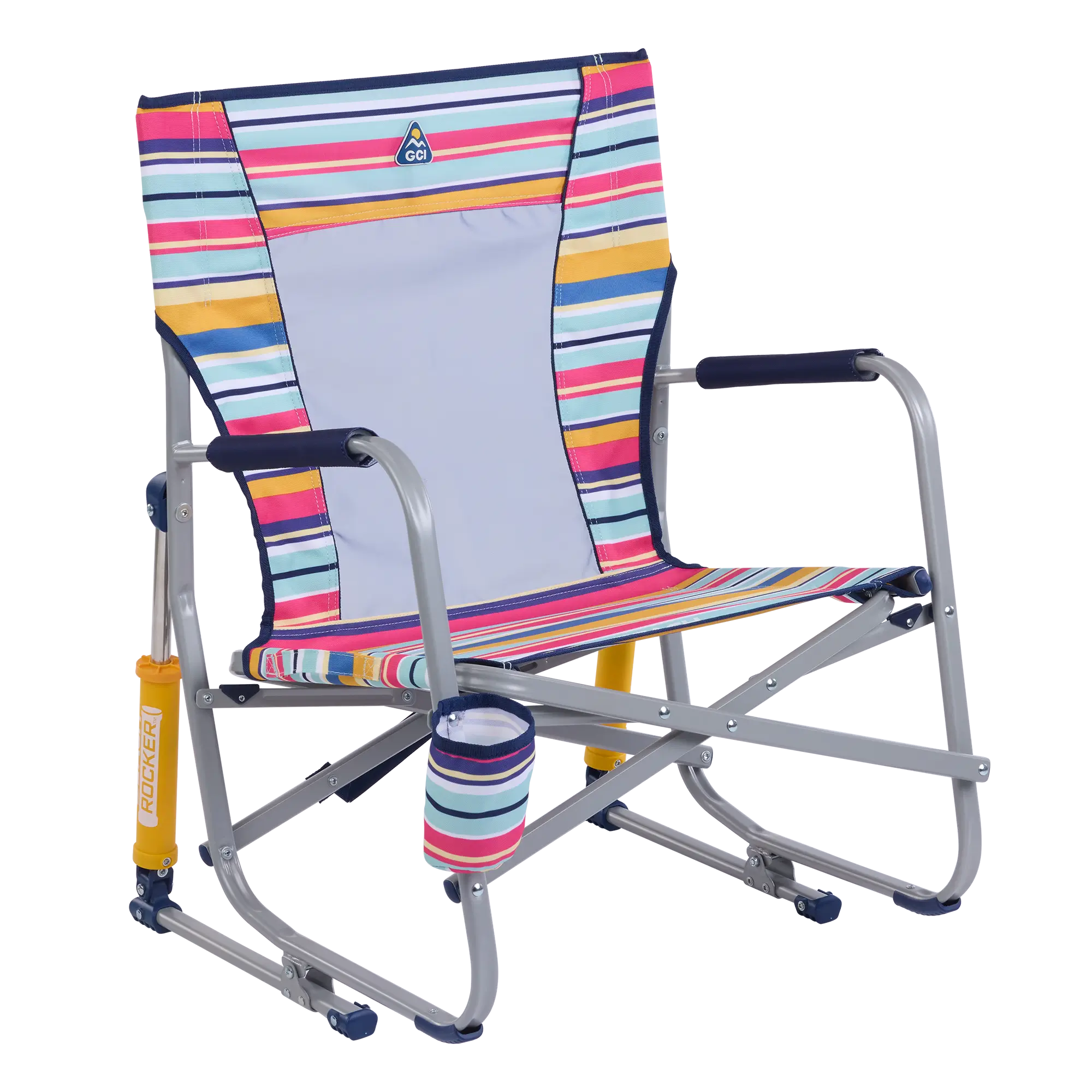 Luxury Camp Beach Rocker - Choice 712 - Heavy-Duty Kickback Rocker with Beverage Holder - Multi Stripe