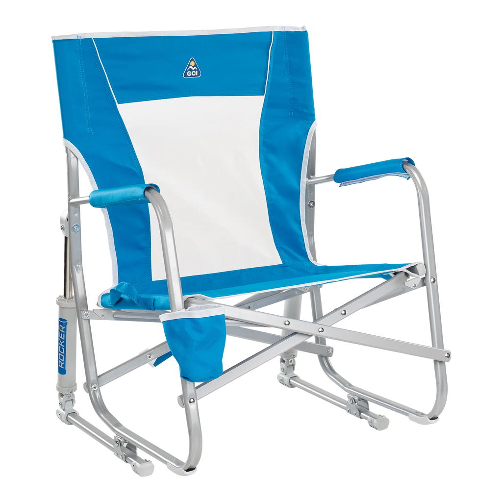 Luxury Camp Beach Rocker - Choice 712 - Heavy-Duty Kickback Rocker with Beverage Holder - Saybrook Blue