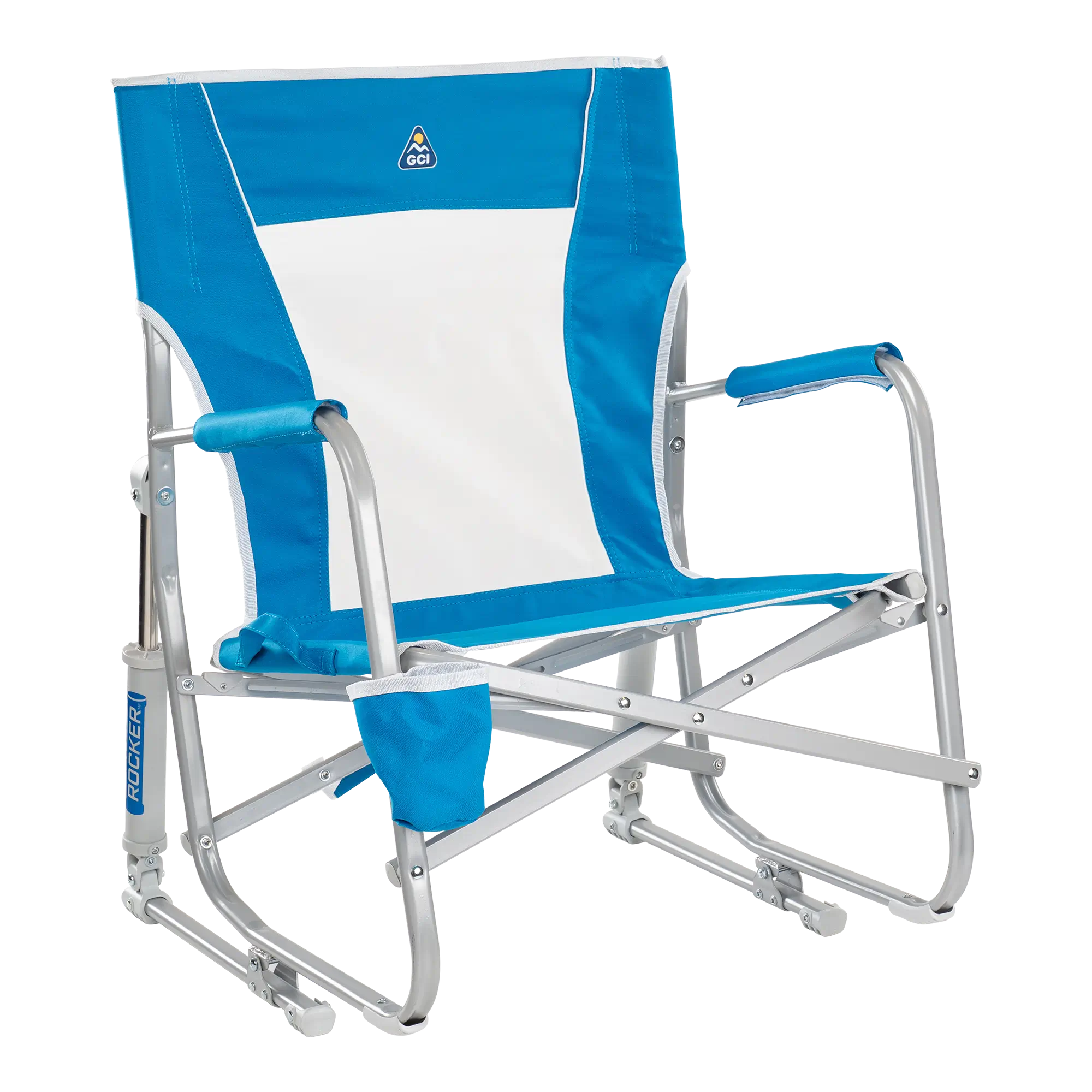 Luxury Camp Beach Rocker - Choice 712 - Heavy-Duty Kickback Rocker with Beverage Holder - Saybrook Blue