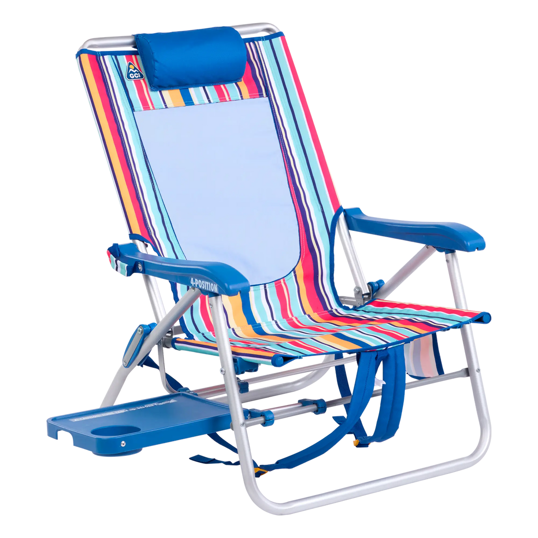 Reclining Beach Big Surf with Slide Table - Choice 334 - Rust-Resistant Aluminum Sand-Friendly Lounge Chair - Multi Stripe