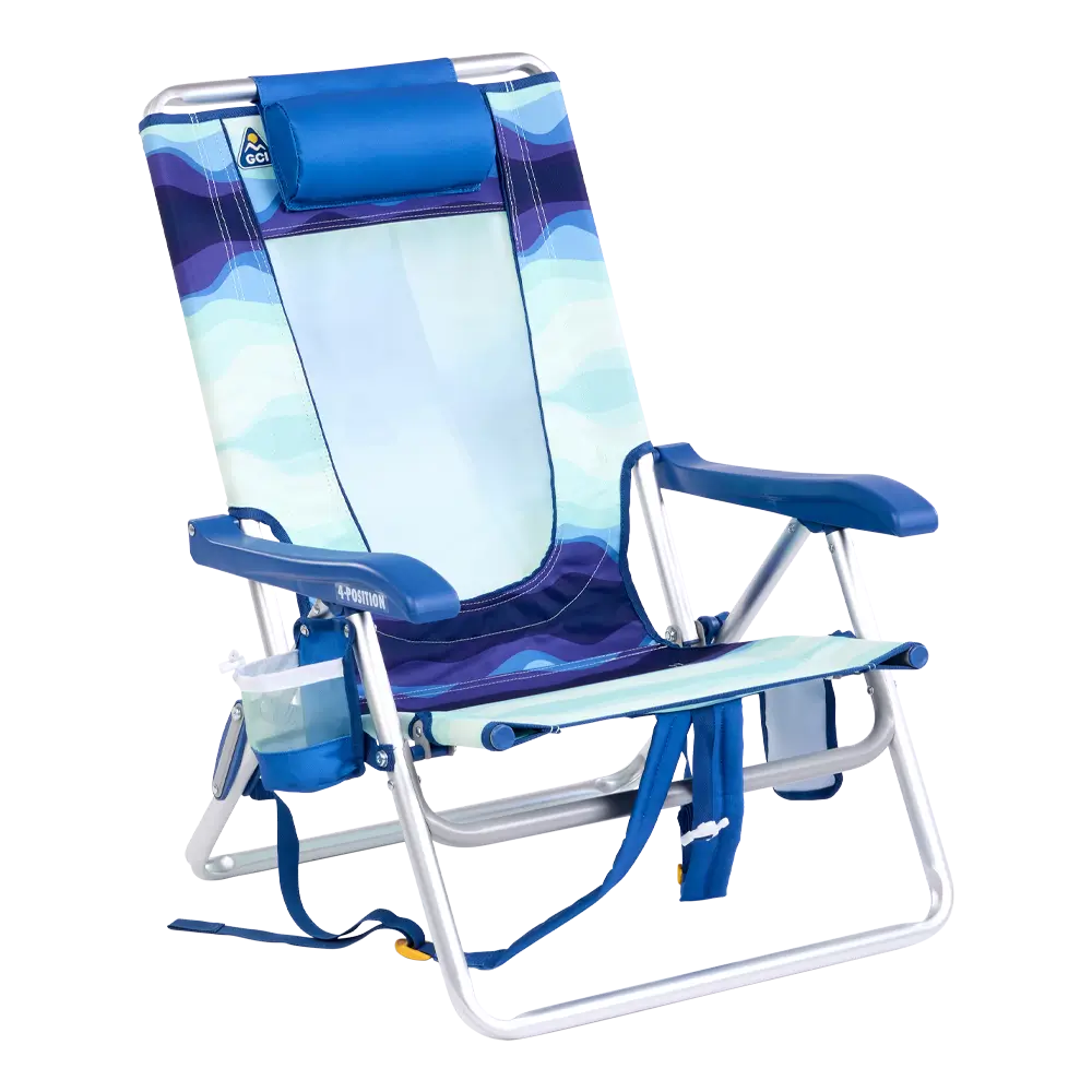 Reclining Beach Backpack Beach Chair - Choice 709 - Rust-Resistant Aluminum Sand-Friendly Lounge Chair - Wave