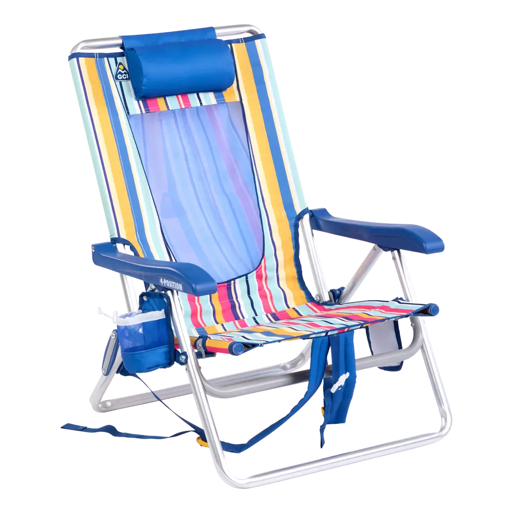 Reclining Beach Backpack Beach Chair - Choice 709 - Rust-Resistant Aluminum Sand-Friendly Lounge Chair - Multi Stripe