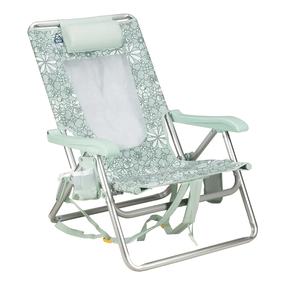 Reclining Beach Backpack Beach Chair - Choice 709 - Rust-Resistant Aluminum Sand-Friendly Lounge Chair - Floral Pastel Green