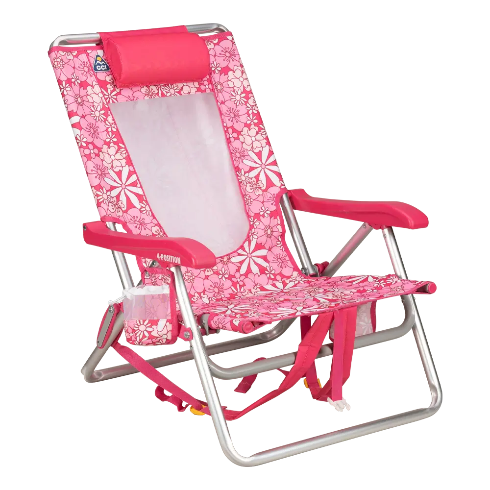 Reclining Beach Backpack Beach Chair - Choice 709 - Rust-Resistant Aluminum Sand-Friendly Lounge Chair - Floral Sport Pink