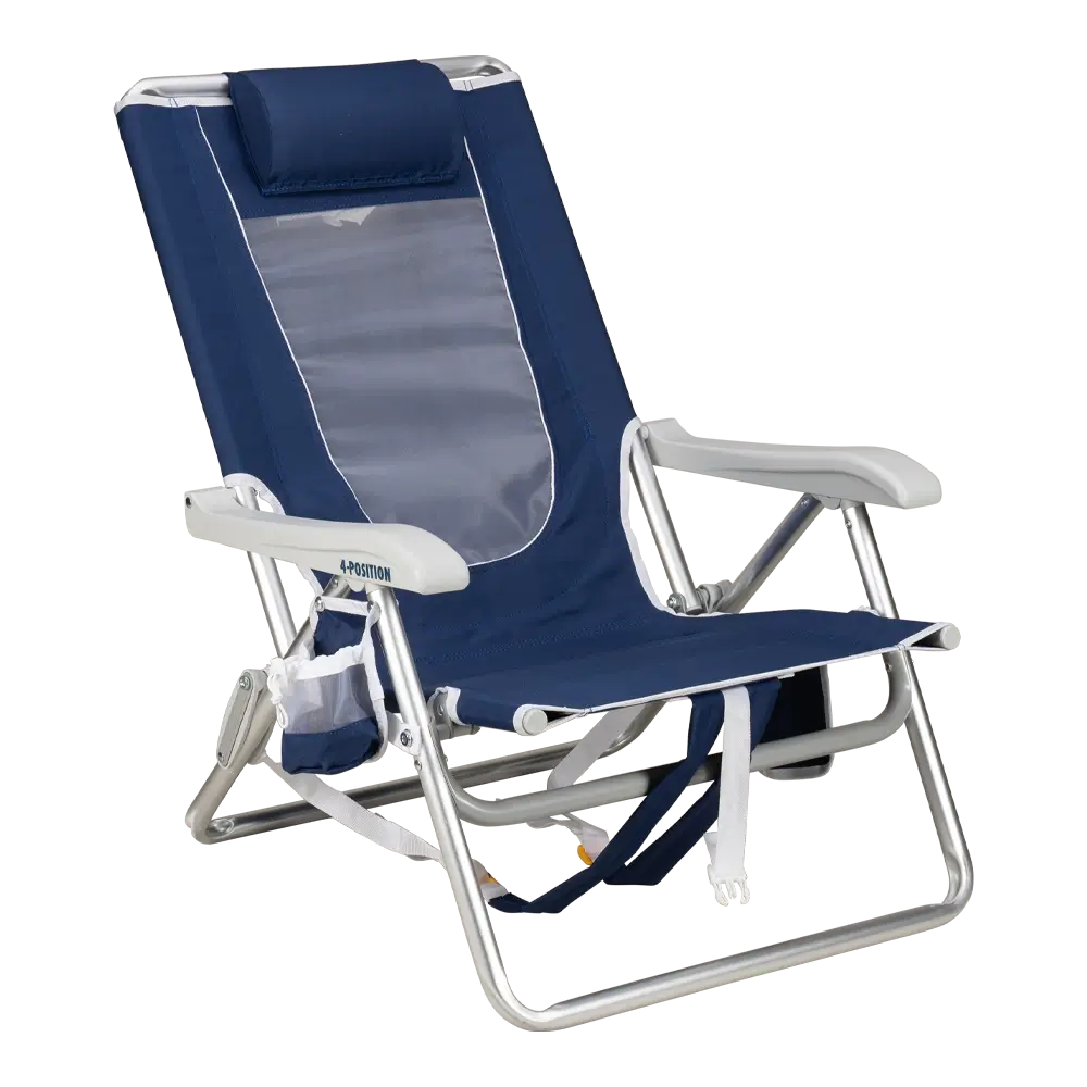 Reclining Beach Backpack Beach Chair - Choice 709 - Rust-Resistant Aluminum Sand-Friendly Lounge Chair - Nautical Blue