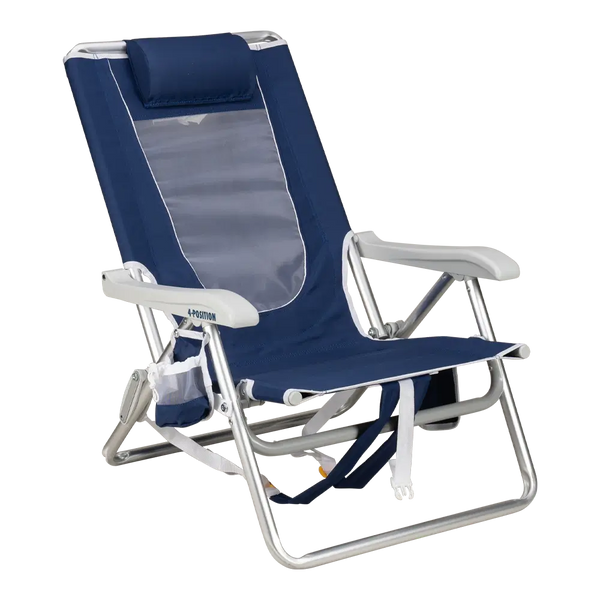 Reclining Beach Backpack Beach Chair - Choice 709 - Rust-Resistant Aluminum Sand-Friendly Lounge Chair - Nautical Blue
