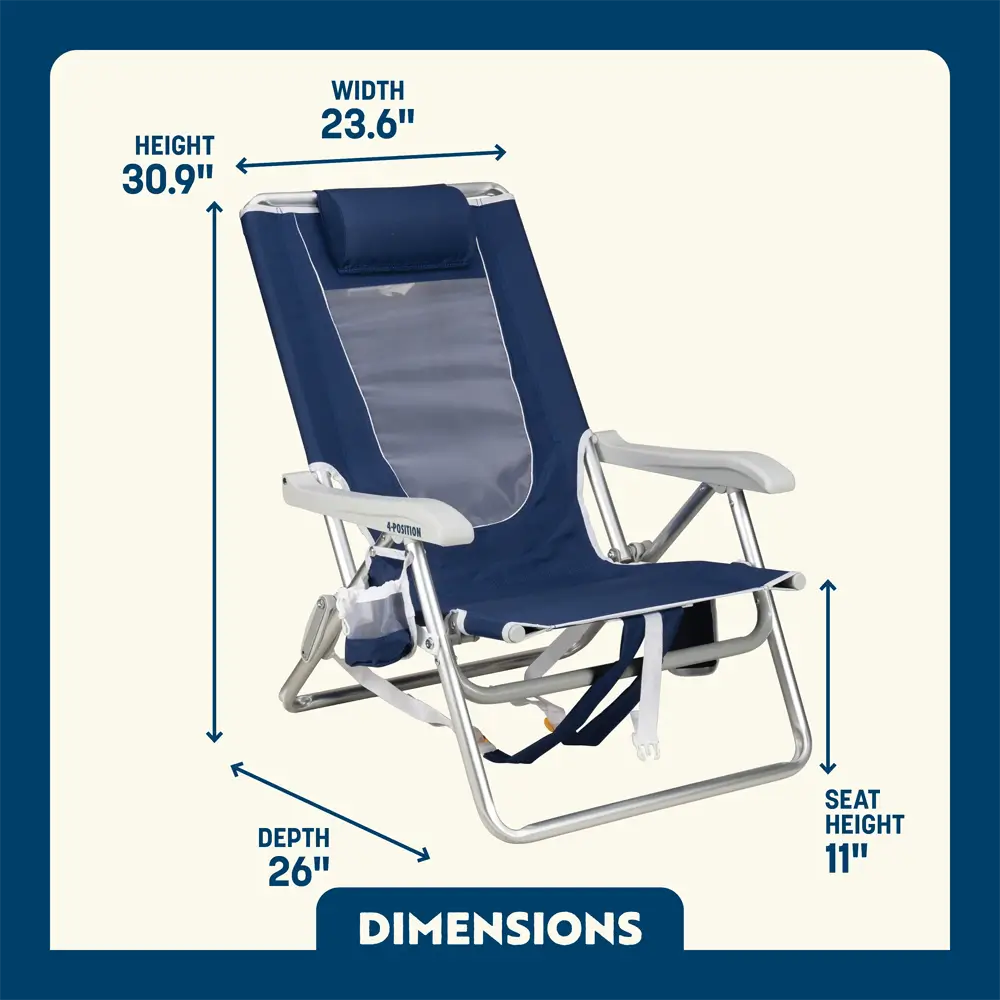 Reclining Beach Backpack Beach Chair - Choice 709 - Rust-Resistant Aluminum Sand-Friendly Lounge Chair Detail