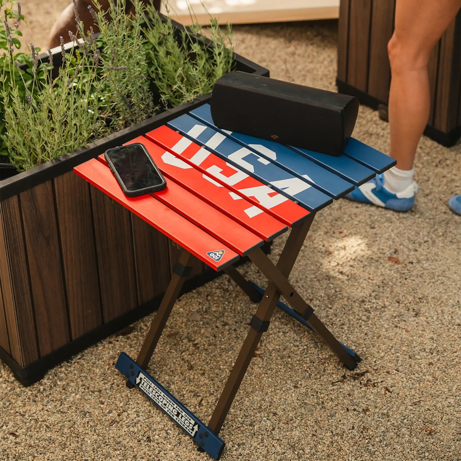 Heat-Resistant Compact Camp Table 20 - USA Anniversary Deluxe - Choice 757 - Portable Camping Table with Heat-Resistant Countertop Detail
