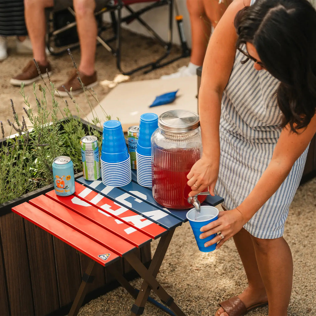 Heat-Resistant Compact Camp Table 20 - USA Anniversary Deluxe - Choice 757 - Portable Camping Table with Heat-Resistant Countertop Detail
