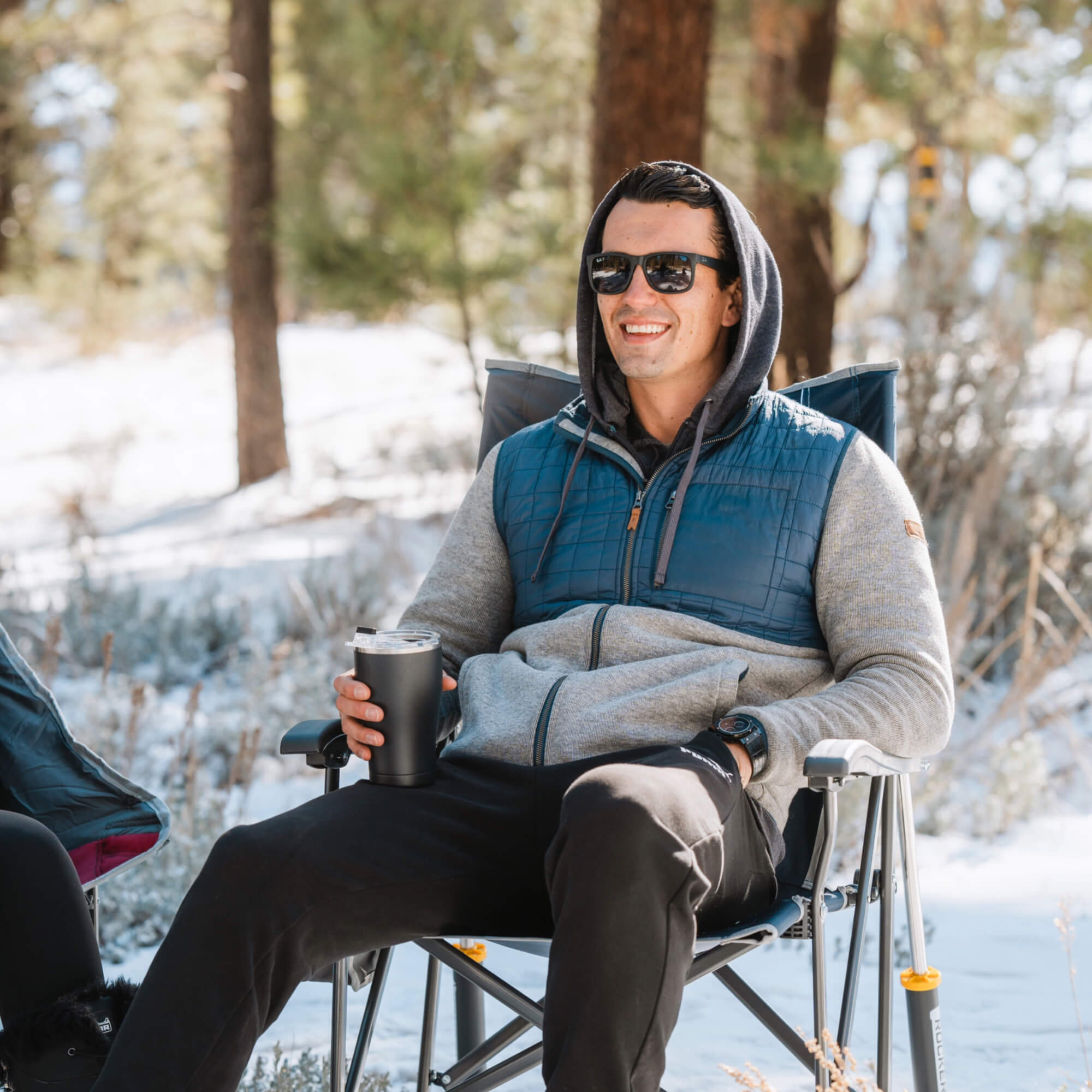 Luxury Camp RoadTrip Rocker - Choice 855 - Heavy-Duty Kickback Rocker with Beverage Holder Detail