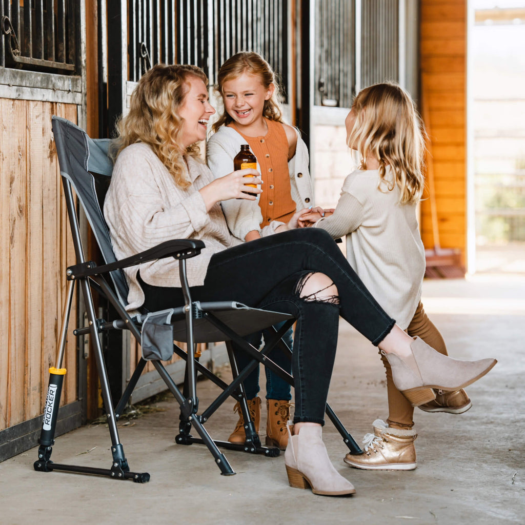 Luxury Camp RoadTrip Rocker - Choice 855 - Heavy-Duty Kickback Rocker with Beverage Holder Detail