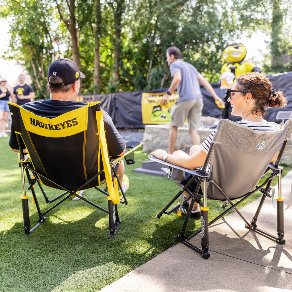 Heavy-Duty Freestyle College Comfort Pro Rocker - Iowa Hawkeyes - Choice 249 - Patented Spring-Action Rocking Chair for Camping Detail