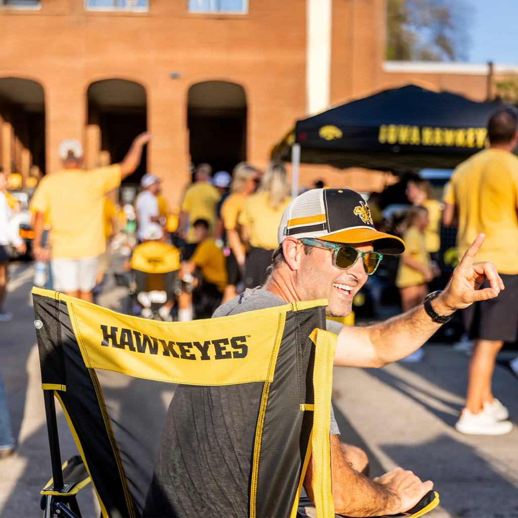 Heavy-Duty Freestyle College Comfort Pro Rocker - Iowa Hawkeyes - Choice 249 - Patented Spring-Action Rocking Chair for Camping Detail
