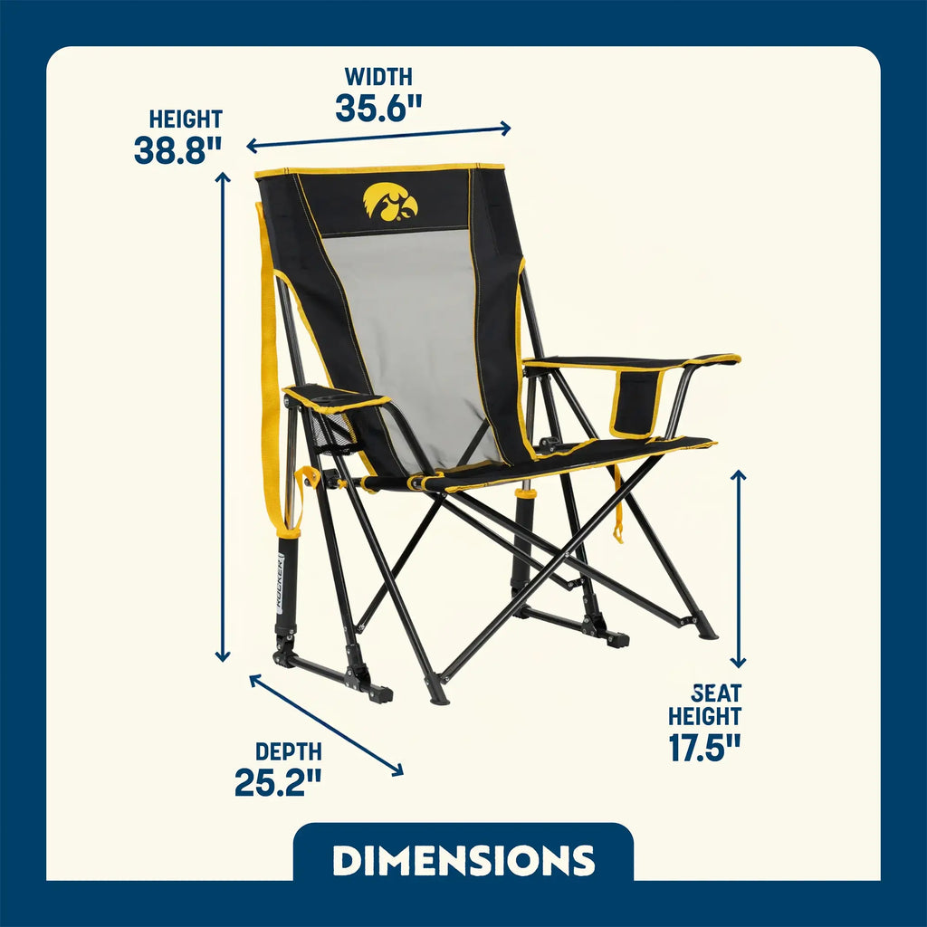Heavy-Duty Freestyle College Comfort Pro Rocker - Iowa Hawkeyes - Choice 249 - Patented Spring-Action Rocking Chair for Camping Detail