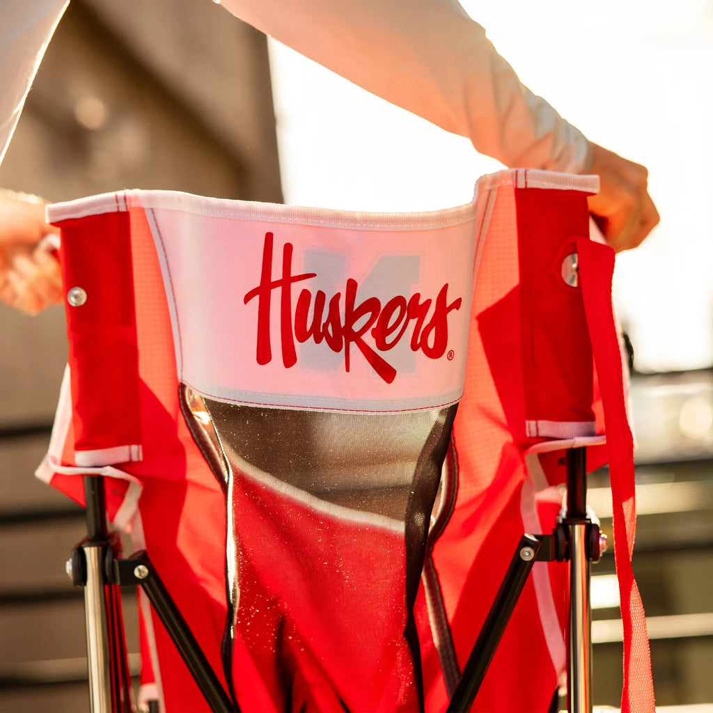 Premium All-Weather College Comfort Pro Rocker - Nebraska Cornhuskers - Choice 161 - RoadTrip Rocker Smooth Motion Camp Chair Detail
