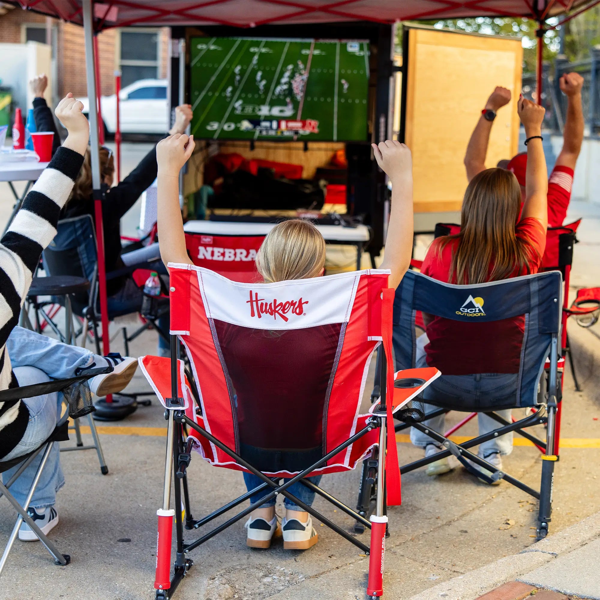 Premium All-Weather College Comfort Pro Rocker - Nebraska Cornhuskers - Choice 161 - RoadTrip Rocker Smooth Motion Camp Chair Detail