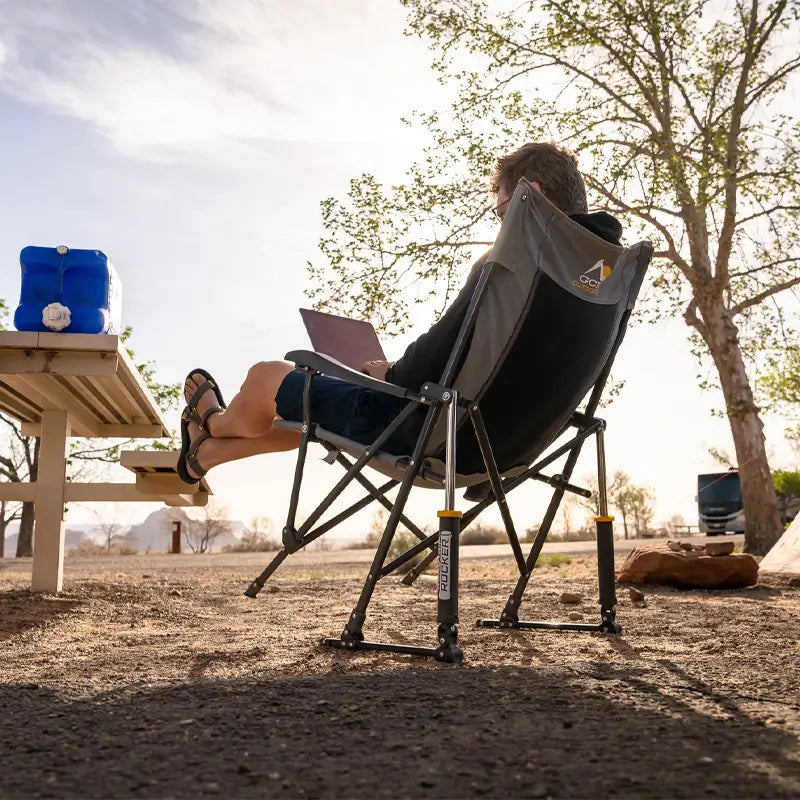 Luxury Camp RoadTrip Rocker - Choice 855 - Heavy-Duty Kickback Rocker with Beverage Holder Detail