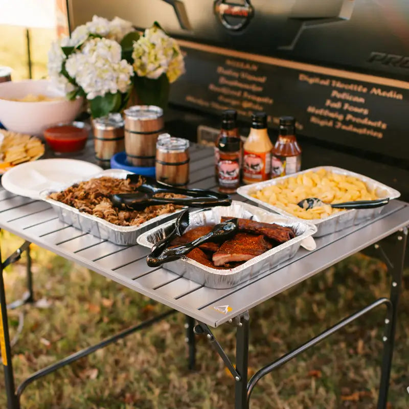 Heat-Resistant Slim-Fold Table - Choice 196 - Multi-Functional Heavy-Duty Grilling Table Counter Detail