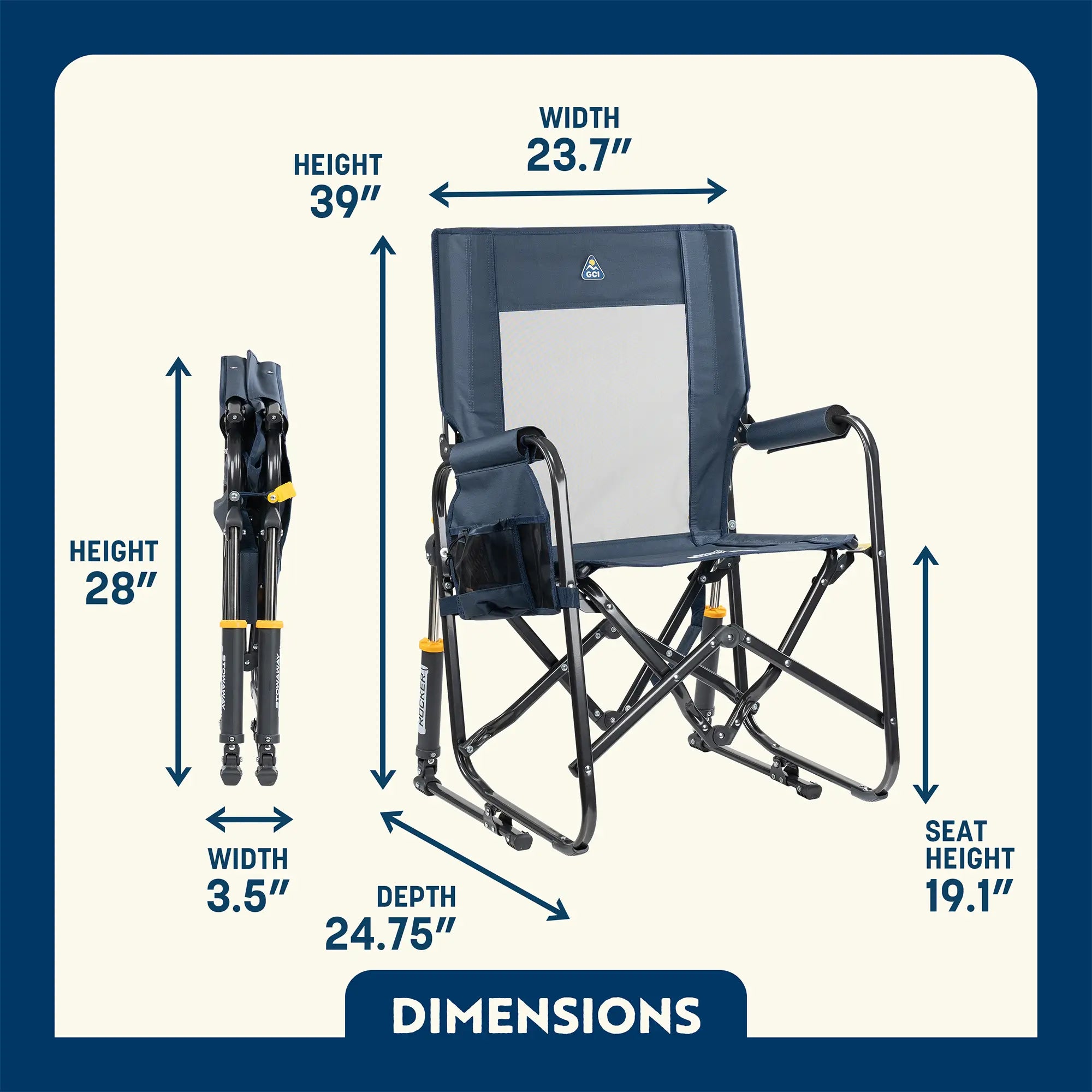 Patented Spring-Action Stowaway Rocker with Storage Pouch - Choice 573 - Freestyle Rocker Portable Outdoor Folding Chair Detail
