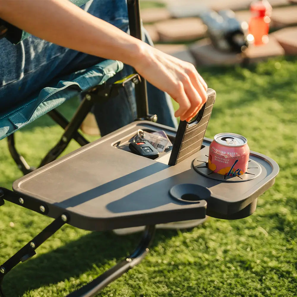 Patented Spring-Action Stowaway Rocker with Side Table - Choice 253 - Patented Spring-Action Rocking Chair for Camping Detail