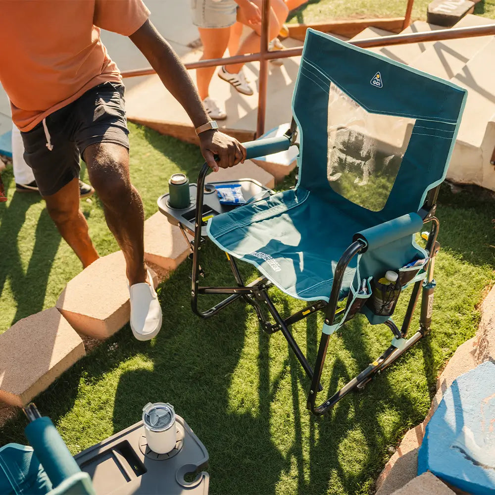 Patented Spring-Action Stowaway Rocker with Side Table - Choice 253 - Patented Spring-Action Rocking Chair for Camping Detail